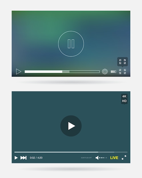 Video player windows with menu and buttons