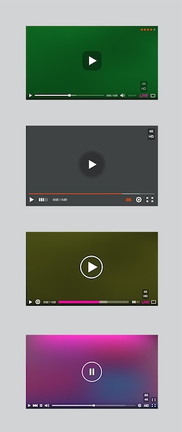 Videospelarfönster med meny och knappar Panelvektorset. Användargränssnittskollektion.