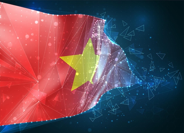 Vietnam, 3d flag on blue background with hud interfaces