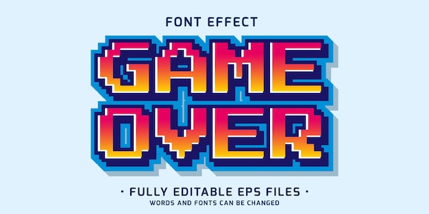 vintage arcade game 3d style text effect in vibrant color and game over text