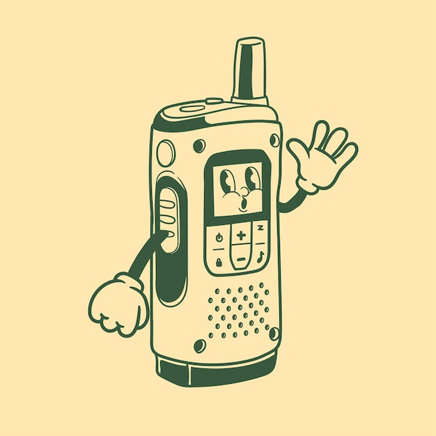 Vintage character design of a walkie talkie