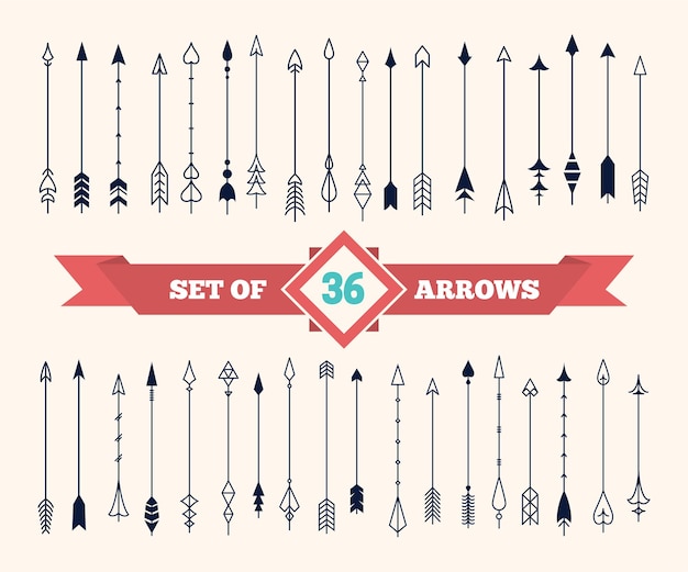 vintage decorative stylized arrows in flat style, big collection