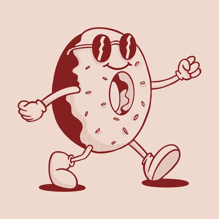 Vektör vintage donut cartoon character hand drawing retro donut food character