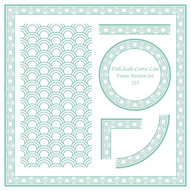 Vintage Frame Pattern Set of Fish Scale Curve Line