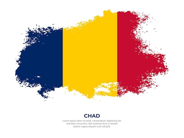 Vintage grunge style Chad flag with brush stroke effect vector illustration on solid background