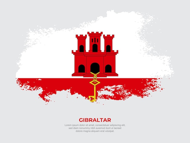 Vintage grunge style Gibraltar flag with brush stroke effect vector illustration on solid background