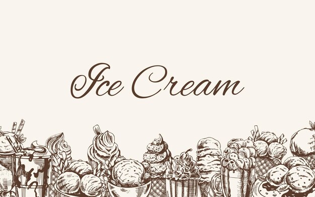 Vintage hand drawn monochrome ice cream template