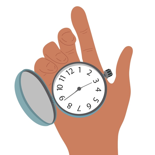 Vintage mechanical clock in a man s hand Vector illustration