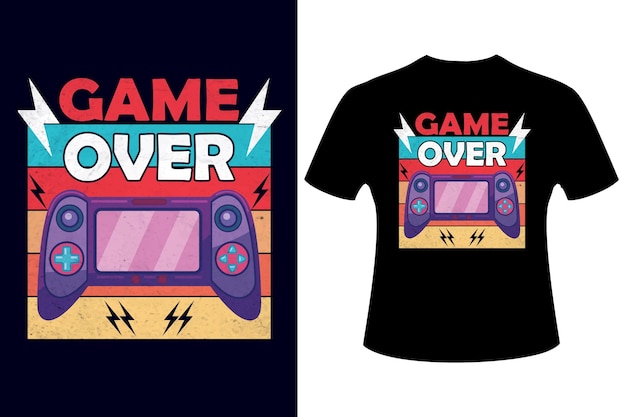 Vintage retro gaming t shirt design for game silhouette Premium Vector b