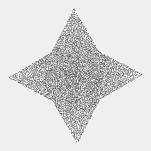 Vintage star with four rays drawn with dots on a light background Vector noisy element in stipplism