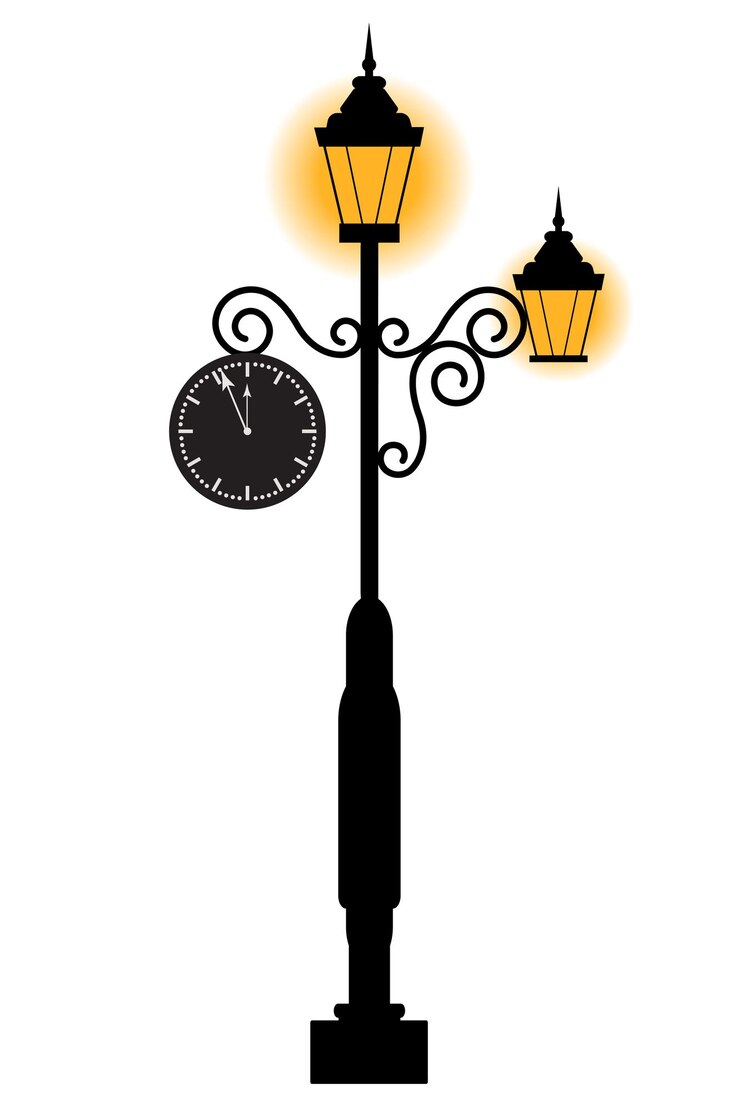 Vektör vintage street light lamppost luminaire lamp with clock