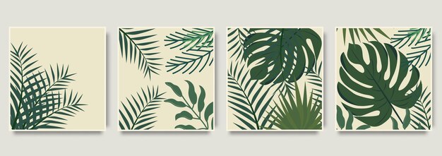 Vintage style foliage wall art templateModern shape line art foliage botanical tropical leaves