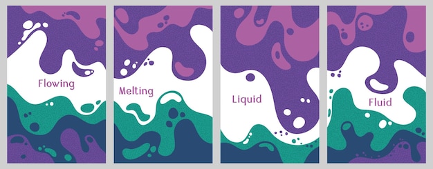 violet green waves pattern summer banners bubble splashes and streams vector templates set