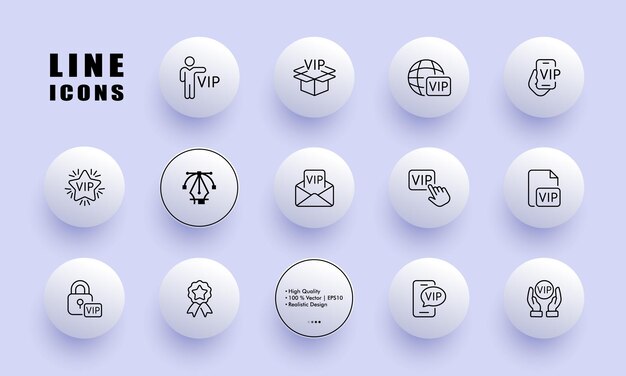 VIP status set icon Place badge star celebrity box phone planet reward star shield letter privilege privileged dear prize gift Society concept Neomorphism style Vector line icon
