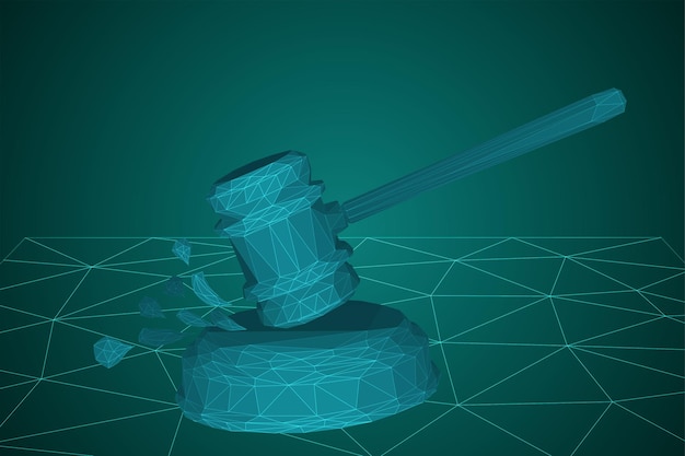 virtual 3d judge's hammer are on the table vector background