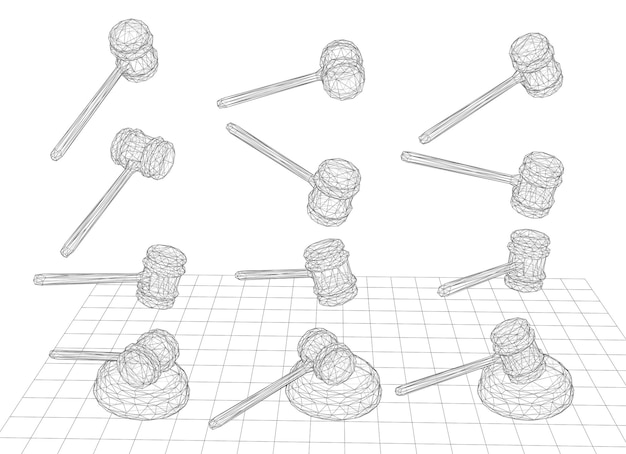 virtual 3d judge's hammer are on the table vector background