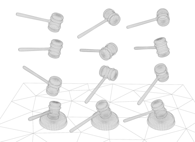 virtual 3d judge's hammer are on the table vector background