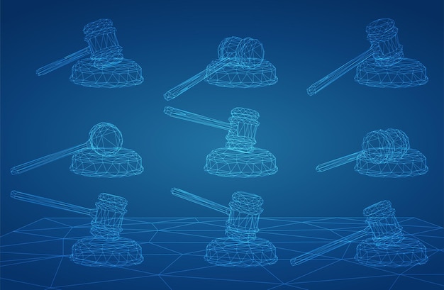 virtual 3d judge's hammer are on the table vector background