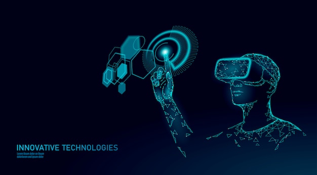Virtual augmented reality helmet low poly.