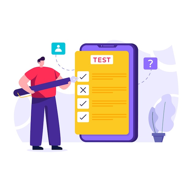 Virtual learning concept online test flat illustration