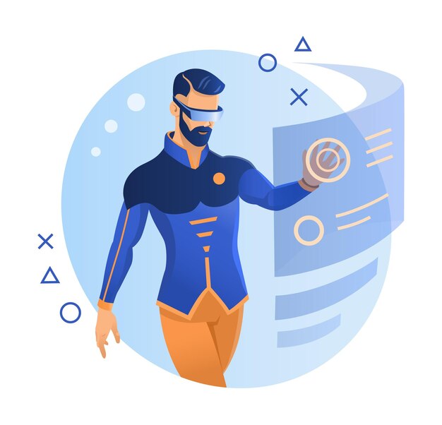 virtual reality, augmented reality, man developer working in virtual reality glasses