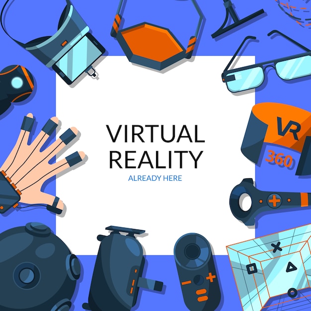 virtual reality elements around square with place for text illustration