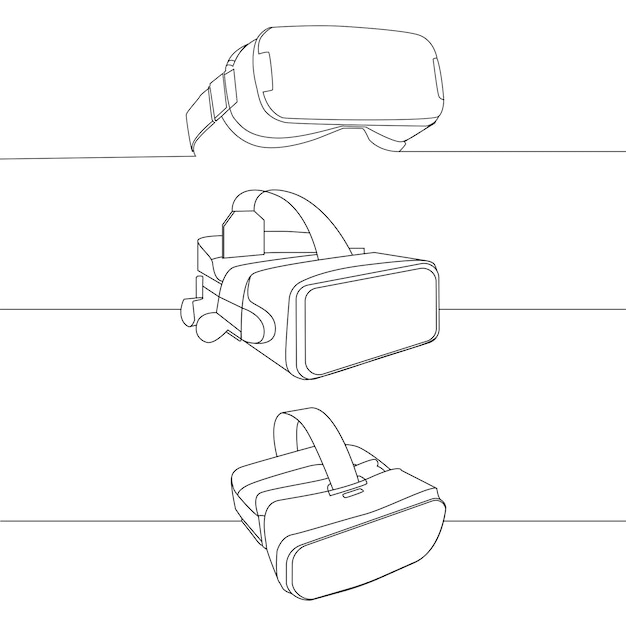 virtual reality headset sketch drawnblack line vector set of vr glasses illustration