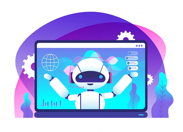 Virtuel support og mobil assistance robot inde i laptop
