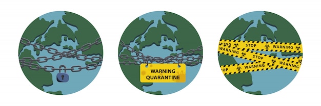Virus lockdown barriere over planeten. Pandemi. Biohazard advarsel koncept. Stock illustration i fladt design.