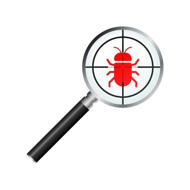 Virus loupe. Searching virus. Microbe icon Cyber secure