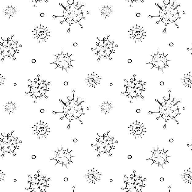 viruses and bacteria doodle pattern. seamless backdrop. microbiology vector bacterial cells on transparent background.