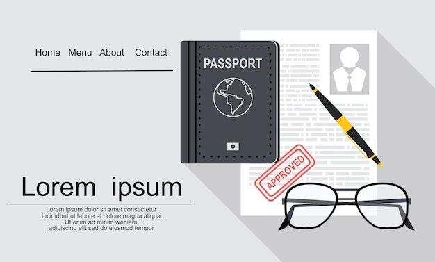 Visa application flat illustration concept. Top view.