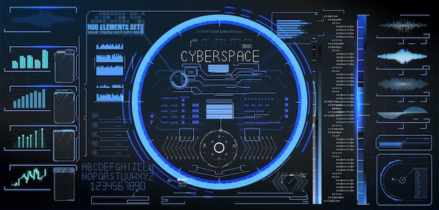visual display of digital data and analytics in a cyberspace environment with graphs and sound waves