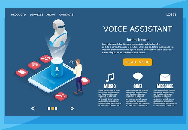 Voice assistant vector website landing page design template