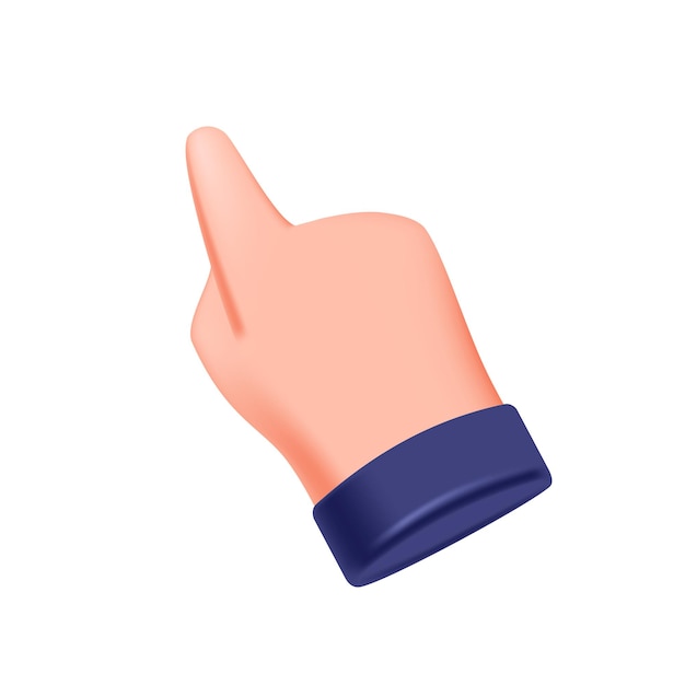Volumetric hand pressing the index finger on the button, the concept of 3D icons of the pointer, the cursor in the form of a hand.  3D vector
