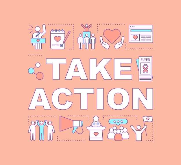 Volunteer action word concepts banner. Community assistance. Presentation, website. Isolated lettering typography idea with linear icons. Charity. Helpfulness. Vector outline illustration