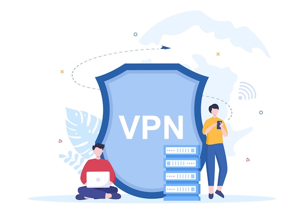 VPN eller Virtual Private Network Service Vector Illustration för att skydda data i smartphone eller dator