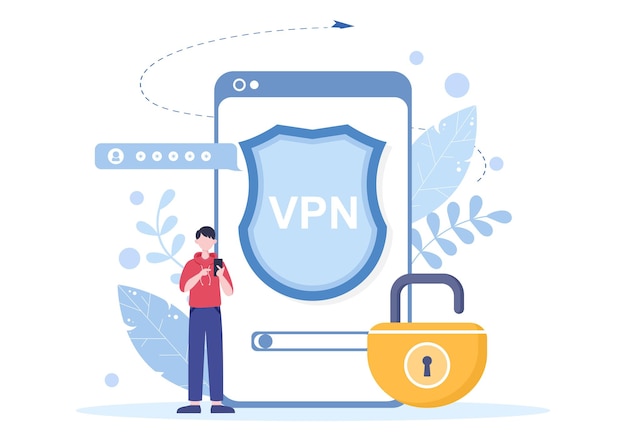 vpn or virtual private network service vector illustration to protect data in smartphone or computer