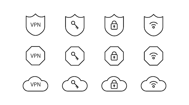 VPN set line icons Virtual private network vector button