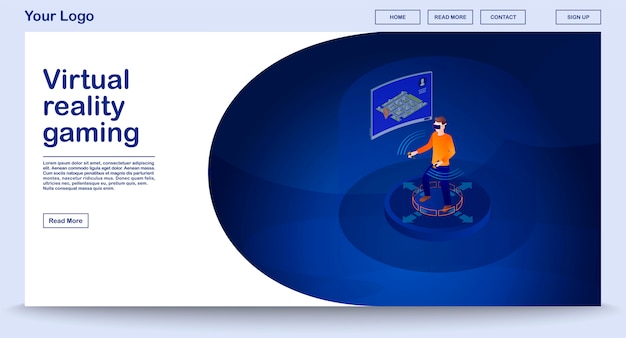 VR-spil hjemmeside skabelon med isometrisk illustration