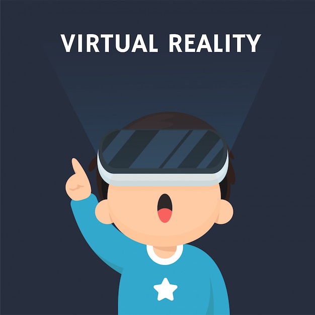 VR technology . Children who are excited to enter the virtual world with VR technology.