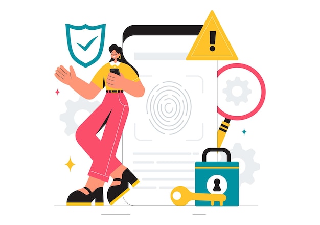 Vulnerability and Threat Management Solutions Vector Illustration featuring Data Breach Security Attack Hacker Fraud and Coding Issues in background