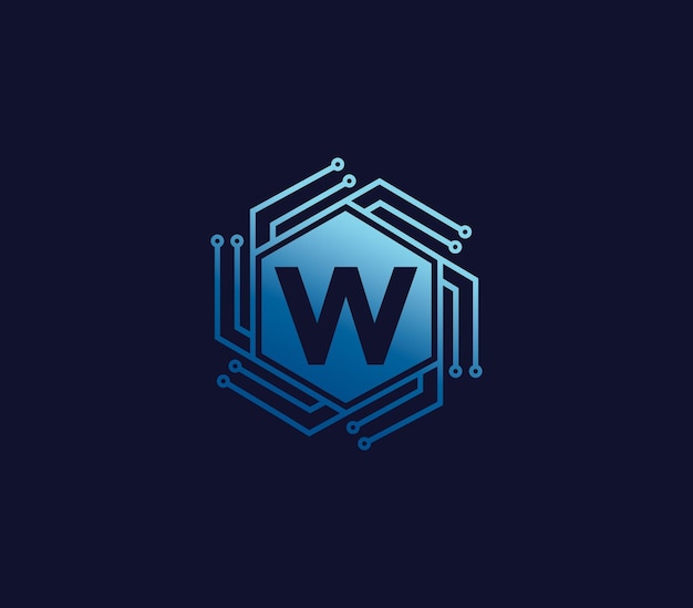 W Alphabet technology logo design concept