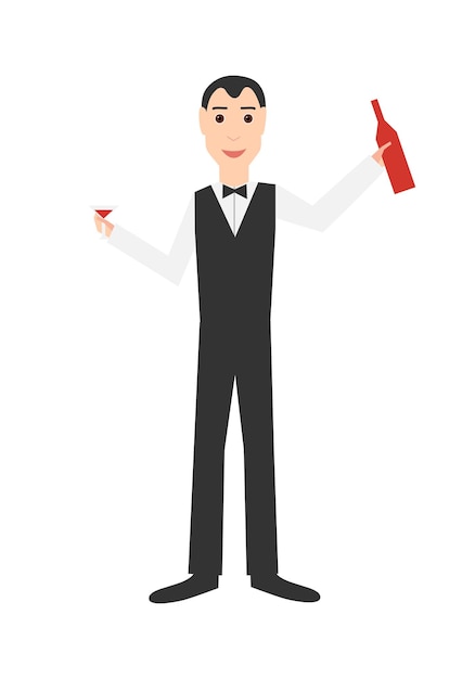 waiter. Classic suit with a bow tie. Isolated on a white background