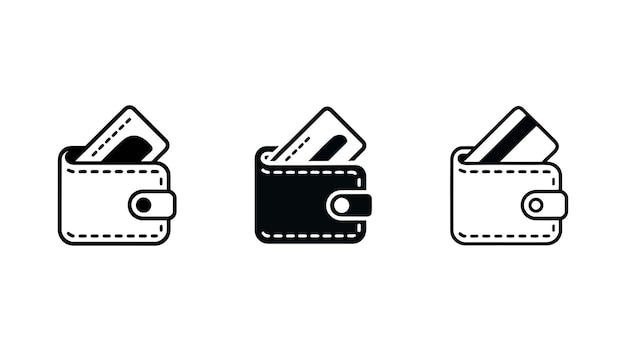 wallet icon set a collection of three wallet icons each showcasing a credit card partially visible