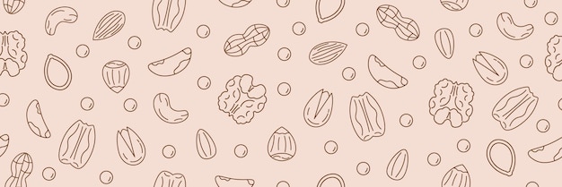 Walnut seamless pattern nuts in linear flat style