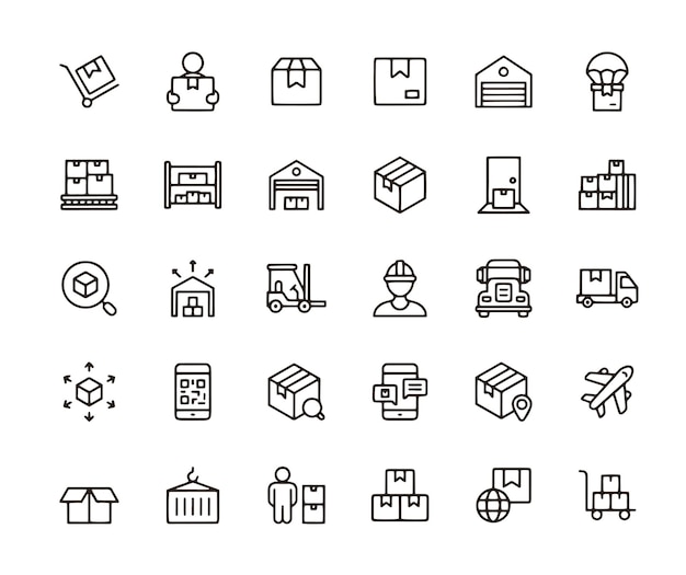 Warehouse and Distribution Line Icons Editable Stroke Pixel Perfect For Mobile and Web Contains