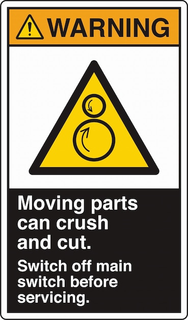 Warning Signs Counter rotating Rollers Moving Parts Can Crush And Cut Switch Off Main Switch Before
