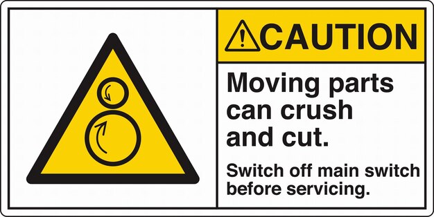 Warning Signs Counter rotating Rollers Moving Parts Can Crush And Cut Switch Off Main Switch Before