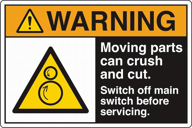 Warning Signs Counter rotating Rollers Moving Parts Can Crush And Cut Switch Off Main Switch Before